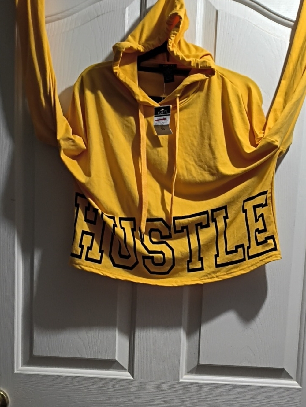 Rue21 Yellow Cropped Hoodie with HUSTLE Graphic